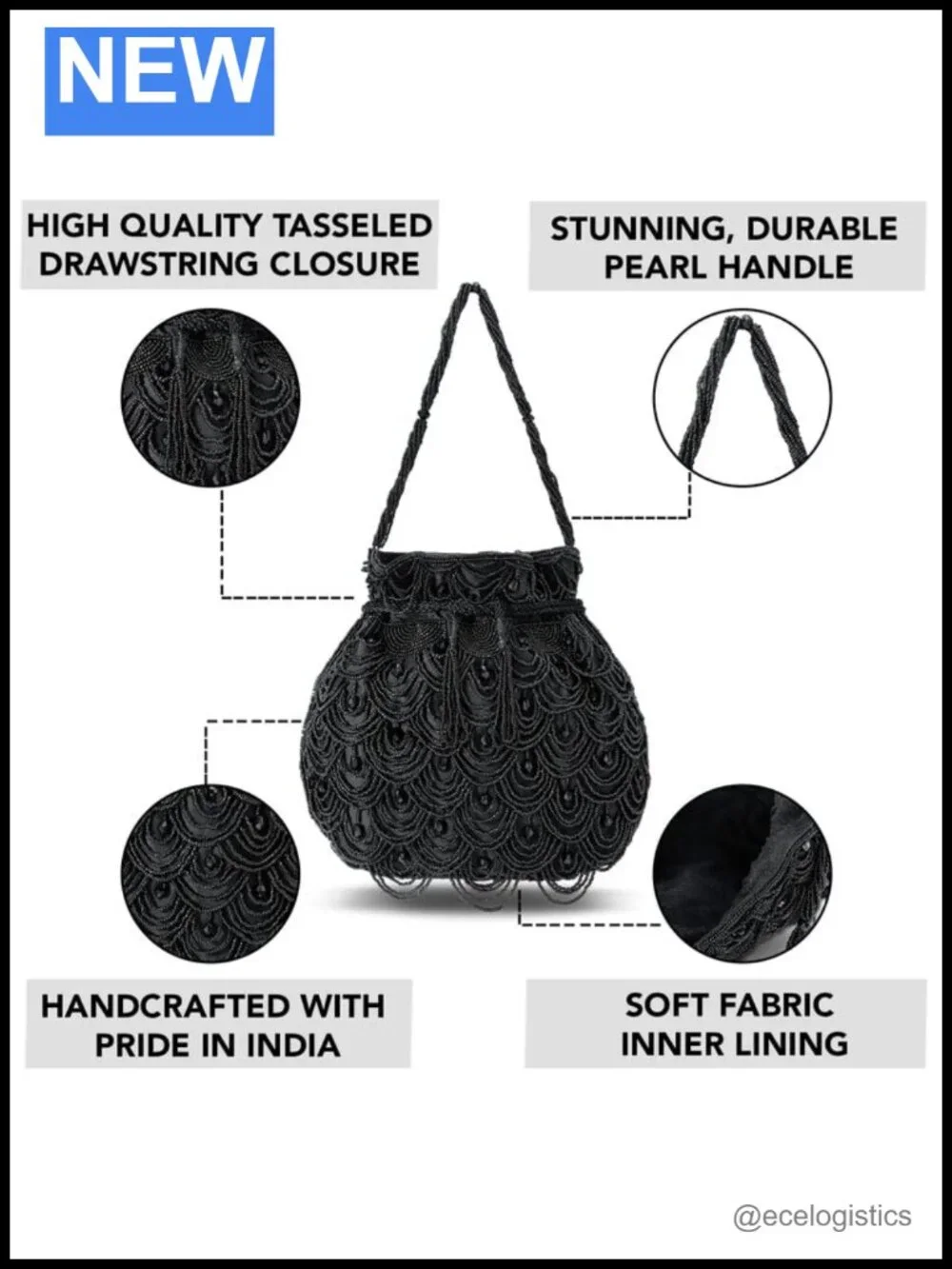 Ethnic Potli Bag Drawstring Clutch Faux Leather Evening Purse for Women Gift